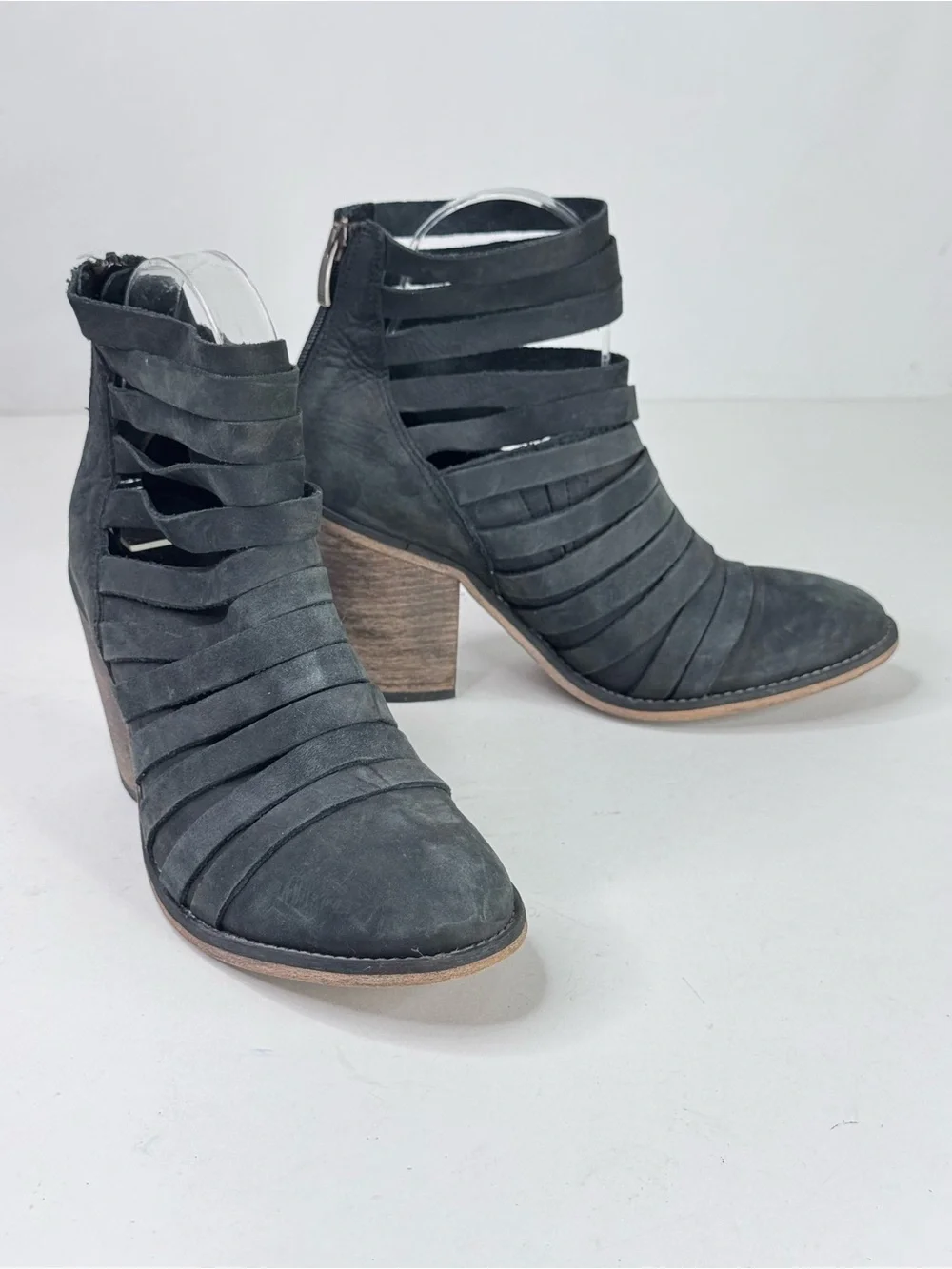 Free People Black Strappy Cutout Block Heel Ankle Booties